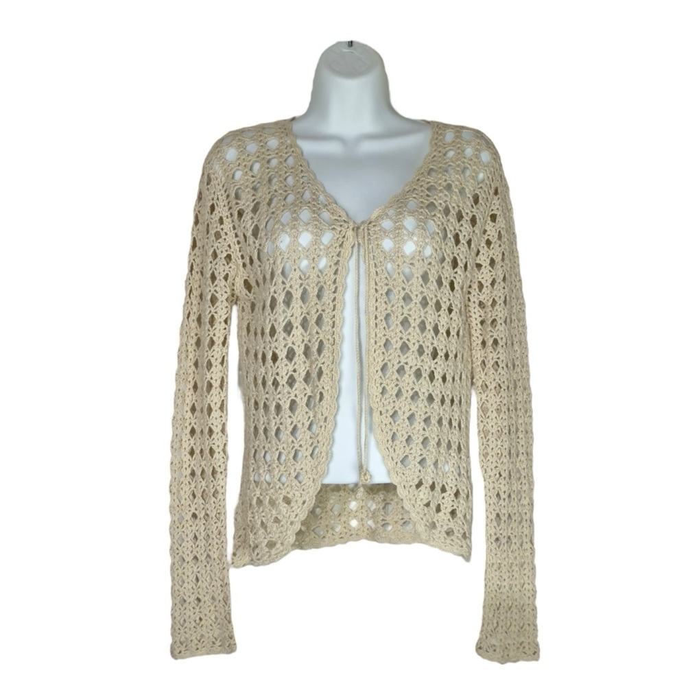 Premiere Collection Cream Crochet Boho Cardigan Cottagecore Long Sleeve Medium